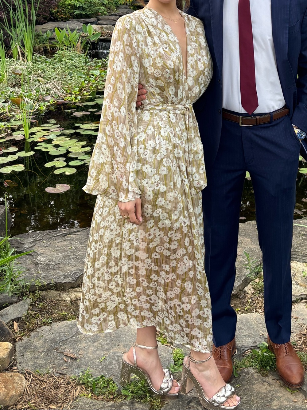 Sabina Musayev Floral Metallic Long Sleeve Wrap Dress in Green